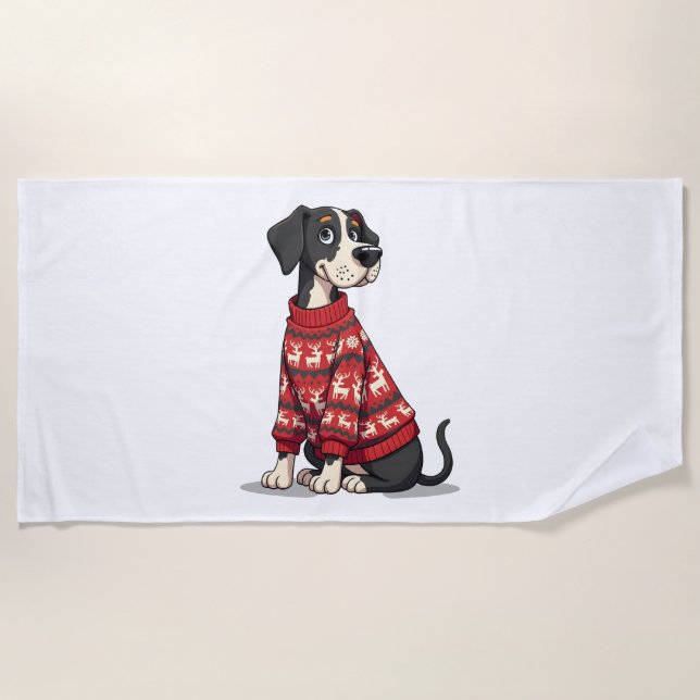 Toalha De Praia Cachorro de Doce de Natal Dane (Frente)