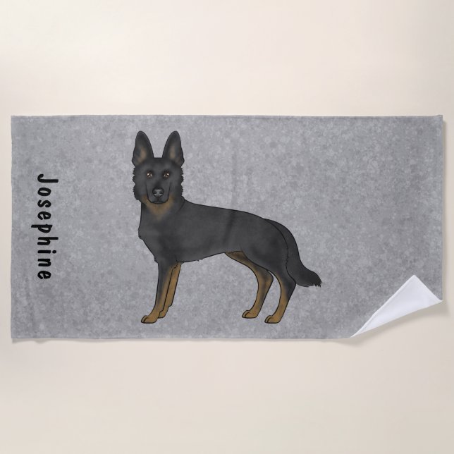 Toalha De Praia Cachorro De German shepherd Bi-Black Com Nome Pers (Frente)
