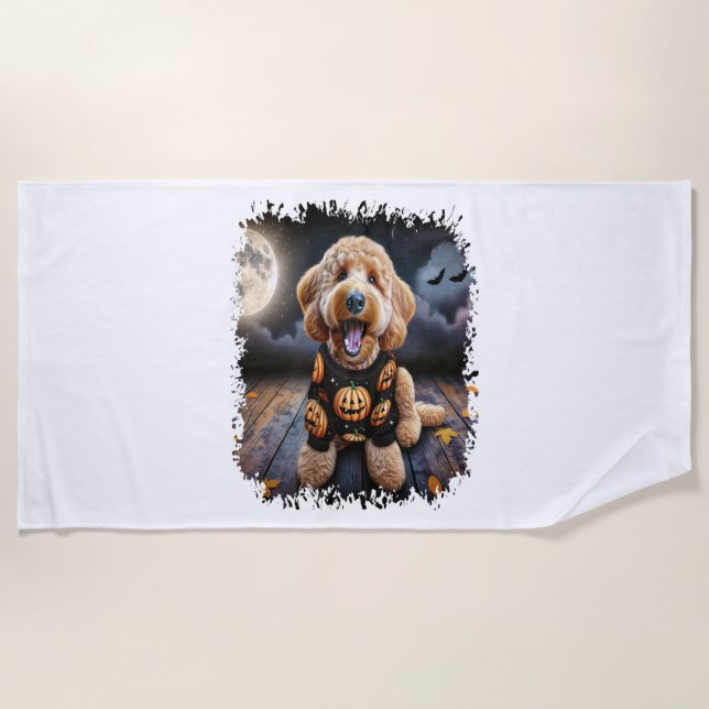 Toalha De Praia Cachorro de Goldendoodle Halloween (Frente)