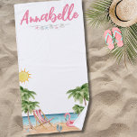 Toalha De Praia Cachorro de Verão Aquarela Palmeira Tropical<br><div class="desc">Bela Costeira de Verão, Watercolor Palm Tree Beach Towel. Um tema legal de praia aquarela com tons cor-de-rosa e cor-de-rosa, colocando a vibração para uma fuga de praia com a noiva e os seus sexos ou apenas uma bela toalha de praia personalizada em geral. De viagens à Flórida, Califórnia, ou...</div>