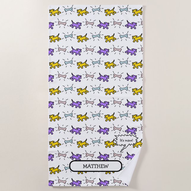 Toalha De Praia Cachorros Ossos PY Nome do Estilo do Grafite Beach (Frente)