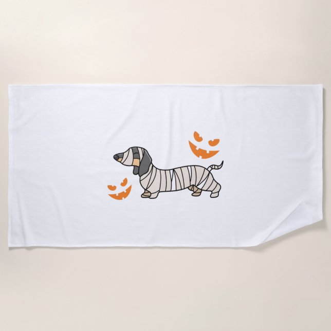 Toalha De Praia Cachshund Dog Halloween Candy Corn Full Moon (Frente)