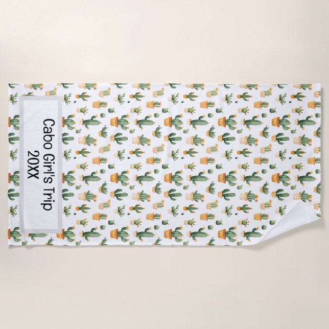 Toalha De Praia Cactus Potado em Branco (Frente)