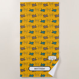 Toalha De Praia Cães Estilo de Grafite Osso Nome Escolher Cor Prai