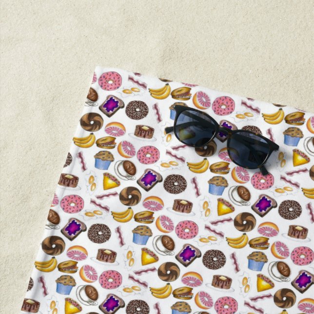 Toalha De Praia Café da Manhã Brunch Comida Bagel Rosquinha Ovos d (In Situ)