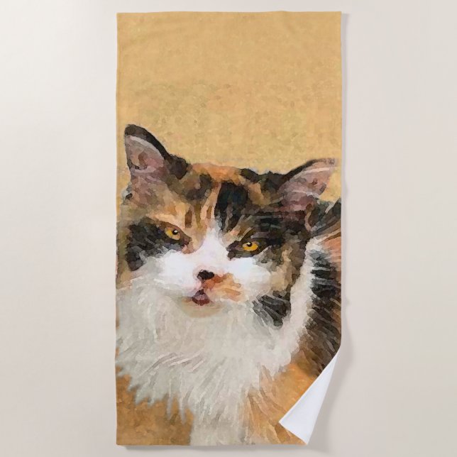 Toalha De Praia Calico Cat Painting - Gato Original Bonito (Frente)