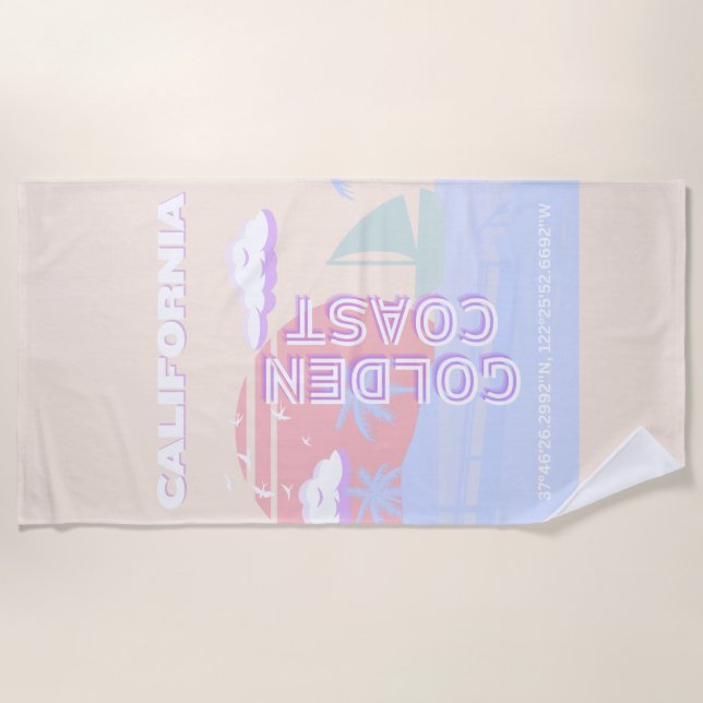 Toalha De Praia California, Beach, Viagem Art, Preppy, Pastel (Frente)