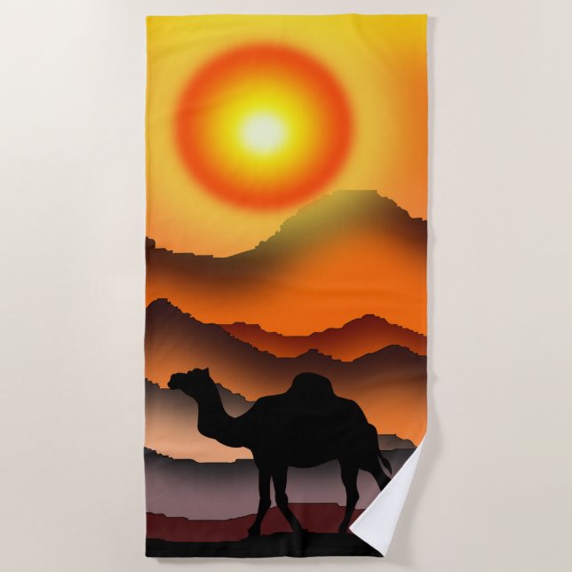 Toalha De Praia Camel Silhouette em Desert Sunset Beach Towel (Frente)