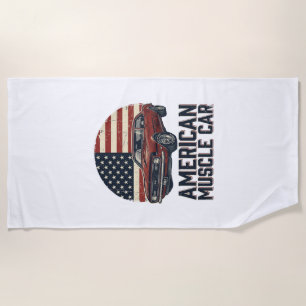 Toalha De Praia Camisa de Design de Bandeira Vintage de Carro Musc