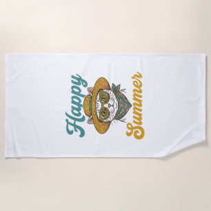 Toalha De Praia Camisa de Verão Feliz Gato Vintage Gravura Design_