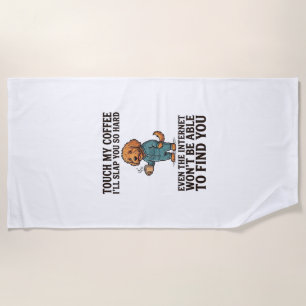 Toalha De Praia Camisa engraçada de cachorro de café com desenho v