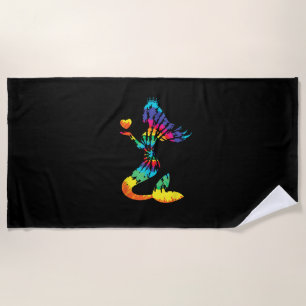 Toalha De Praia Camisa Mermaid Rainbow Tie-Dye nos anos 60 e 70
