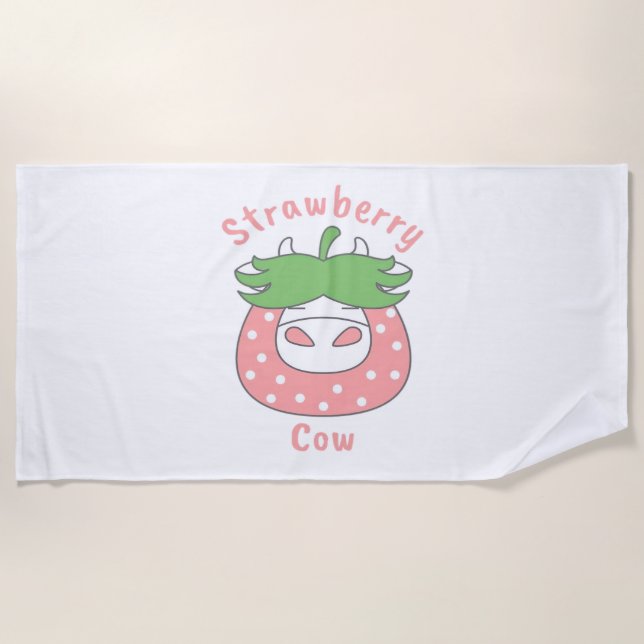 Toalha De Praia Camisa-T clássica de morango rosa (Frente)