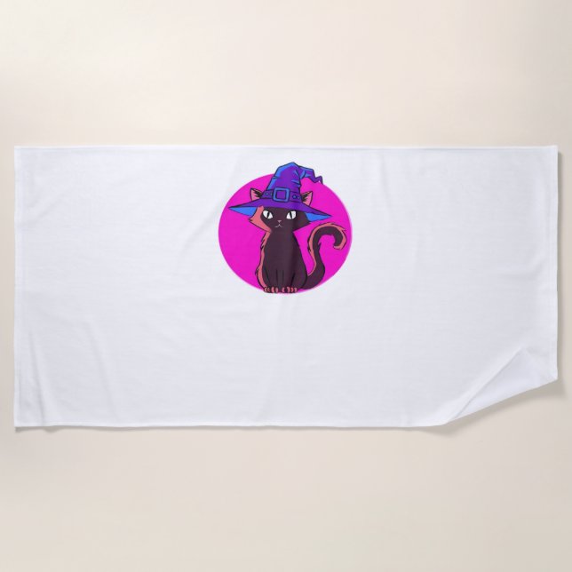 Toalha De Praia Camisa T Sobredimensionada De Gato De Halloween (Frente)