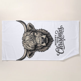 Toalha De Praia Camisa Vintage de Natal Alegre Cow Highland_1
