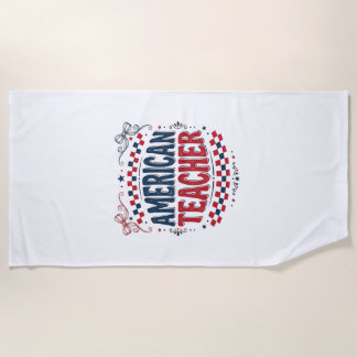 Toalha De Praia Camisa Vintage Patriótica de Professor Americano_D