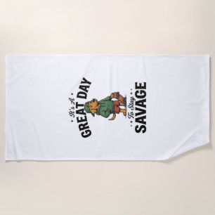 Toalha De Praia Camiseta com Desenho de Gravura Vintage Savage Dog