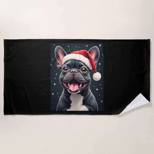 Toalha De Praia Camiseta de Natal de Bulldog Francês (Frente)