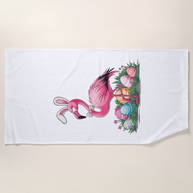 Toalha De Praia Camiseta Flamingo de Páscoa (Frente)