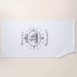 Toalha De Praia Camiseta Náutica Nassau Bahamas Navegação Bússola