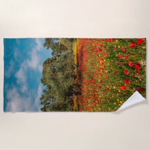 Toalha De Praia campo com flores e árvores