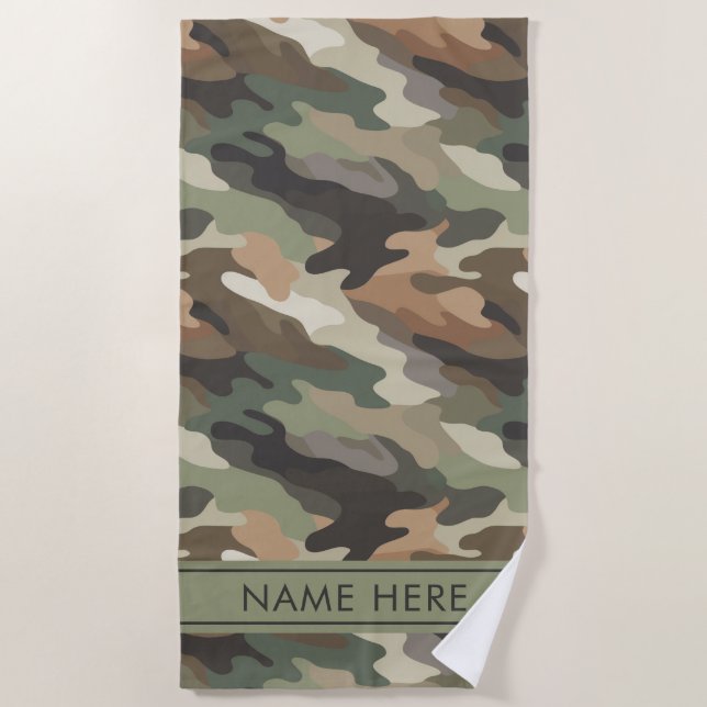 Toalha de Praia Camuflada Estilo Militar com Nome  (Frente)