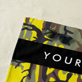 Toalha De Praia Camuflagem amarela e castanha Seu nome Personaliza