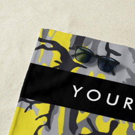 Toalha De Praia Camuflagem Amarela e Cinza Seu nome Personaliza