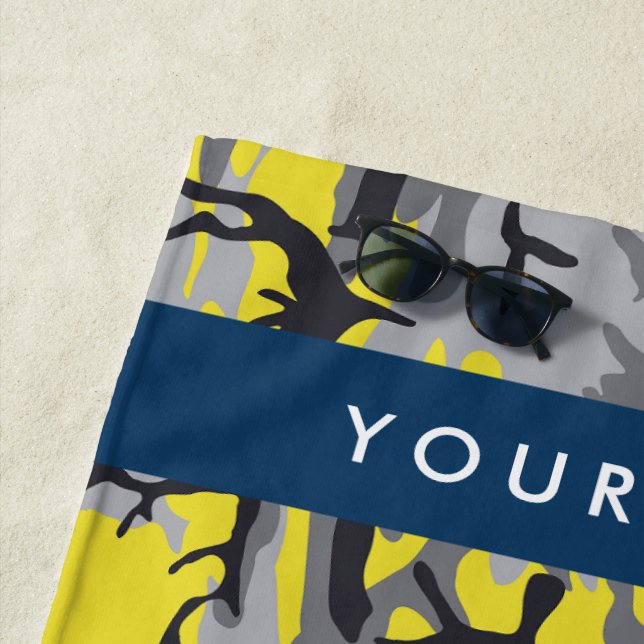 Toalha De Praia Camuflagem Amarela e Cinza Seu nome Personaliza (In Situ)