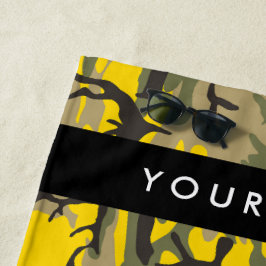 Toalha De Praia Camuflagem Amarela e Verde Seu nome Personaliza