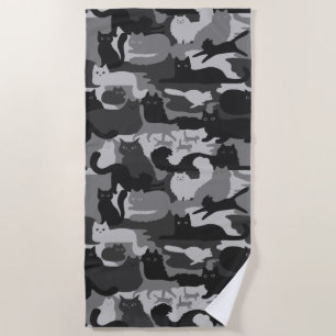Toalha De Praia Camuflagem cinza Gatos-Padrão Cinza Gatinhos Camo