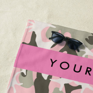 Toalha De Praia Camuflagem Rosa e Verde Personalize seu nome
