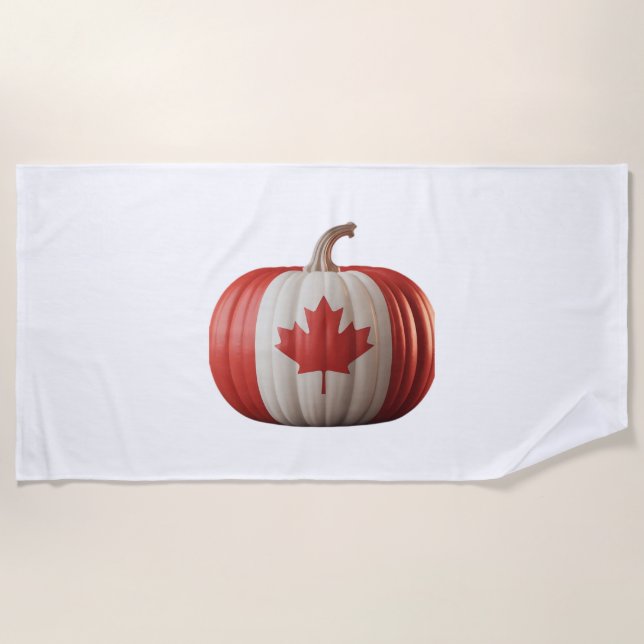 Toalha De Praia Canadiano Flag Pumpkin Maple Leaf Thankplaying Ove (Frente)