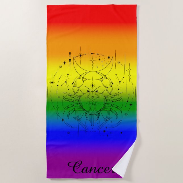 Toalha De Praia Cancer Zodiac LGBTQ Orde Arco-Íris Design de Astro (Frente)