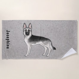 Toalha De Praia Caneta German shepherd Silver Sable Com Nome Perso