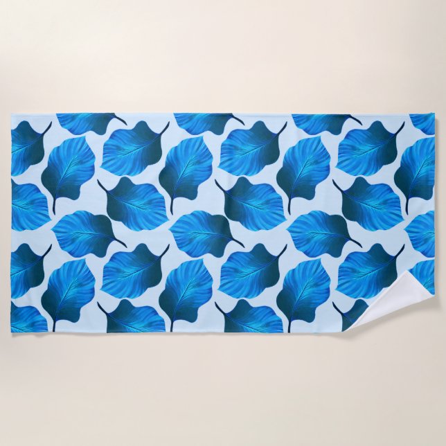 Toalha De Praia Canna Tropicanna Folhas Tropicais em Azul (Frente)