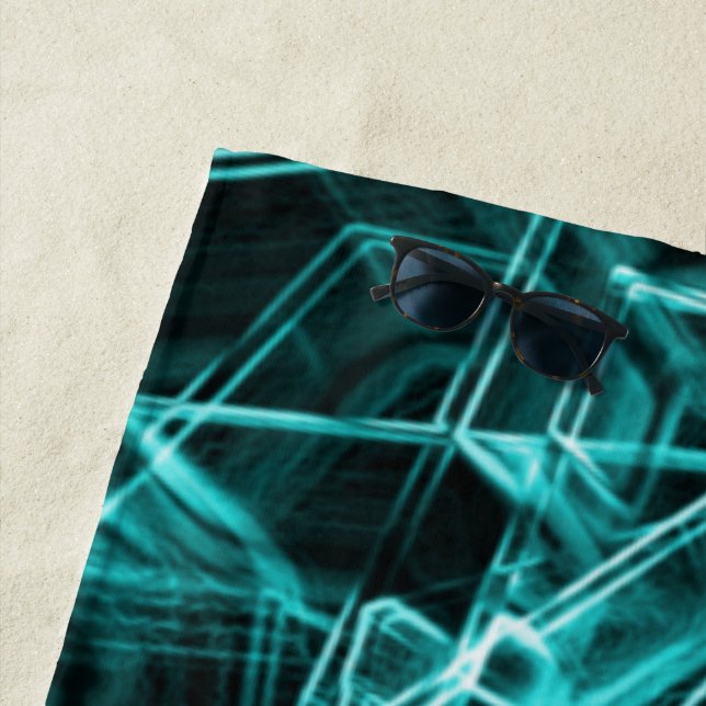 Toalha De Praia Cantos quadrados e pontos cianos ou azuis "neon" (In Situ)