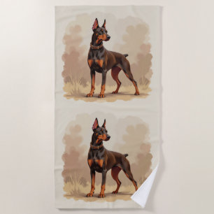 Toalha De Praia Cão Doberman Pinscher Marrom Ferrugem Vermelho