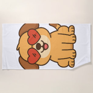 Toalha De Praia Cão Feliz com Óculos de Sol de Coração, design de