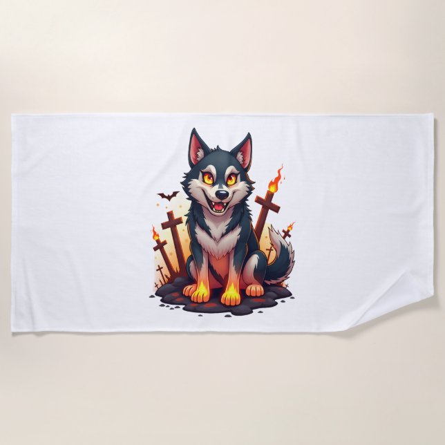 Toalha De Praia Cão Husky Hellhound (Frente)