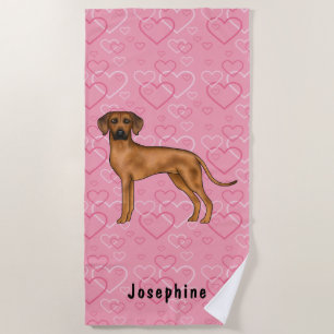 Toalha De Praia Cão Ridgeback da Rodésia em Corações Cor-de-Rosa C