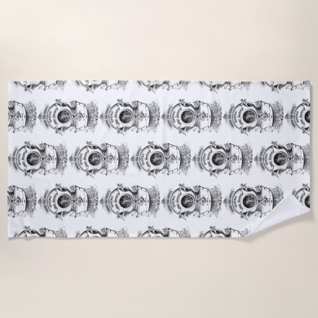 Toalha De Praia Capacete antigo do mergulho (Frente)