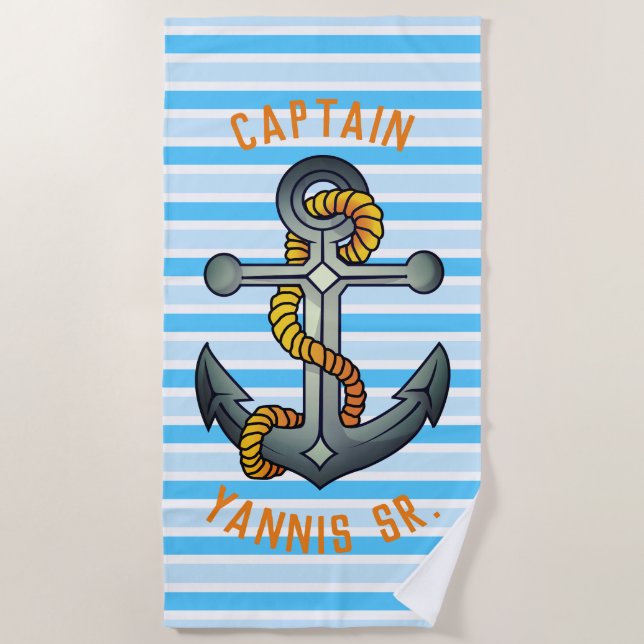 Toalha De Praia Capitão Navio Tatuagem de Âncora da Escola Antiga (Frente)