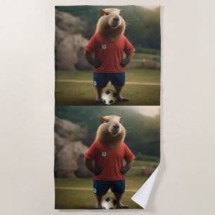 Toalha De Praia "Capybara com Ponta de Goal: A Estrela de Futebol 