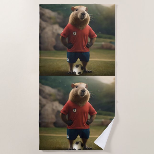 Toalha De Praia "Capybara com Ponta de Goal: A Estrela de Futebol  (Frente)