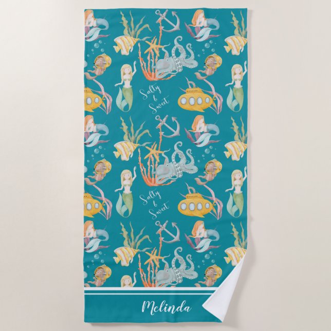 Toalha De Praia Caracteres de álamo salgado e doce (Frente)