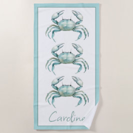 Toalha De Praia Caranguejo Aquarela Costeira Personalizada