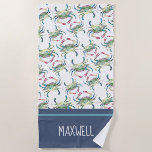 Toalha De Praia Caranguejo Azul Costeiro Colorido