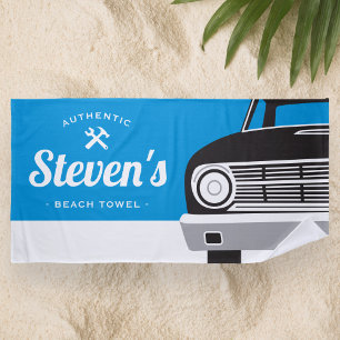 Toalha De Praia Carro Retro Clássico Marca Própria Nome Personal