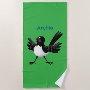 Toalha De Praia Cartoon australiano Willie Wagtail personalizado
